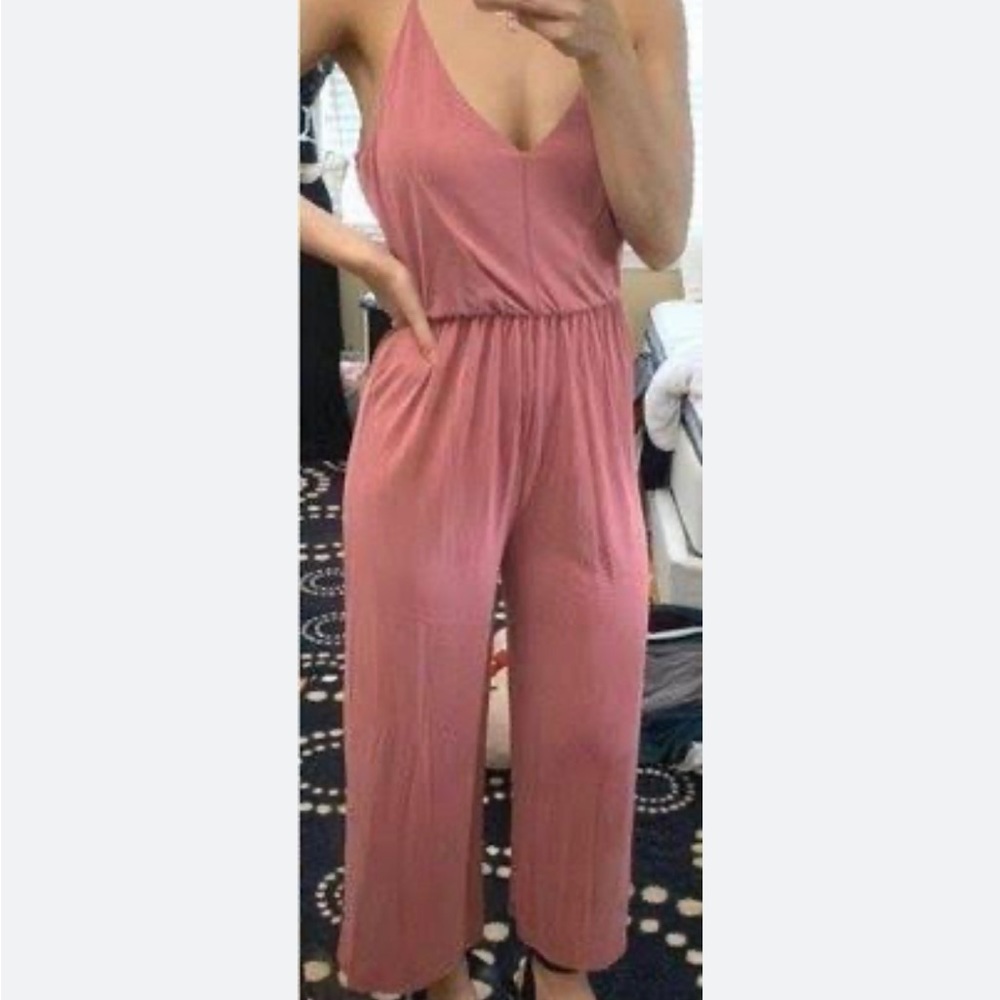 Sienna Sky Jumpsuit Womens Size Small Spaghetti Strap Dusty Rose Wide Leg Crop